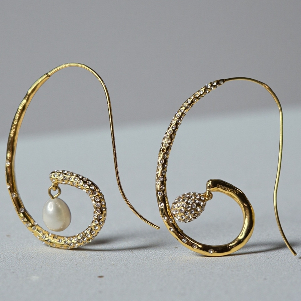Luxury 18k Gold Plated Italy Pave Crystal  Pearl Hoop Earrings